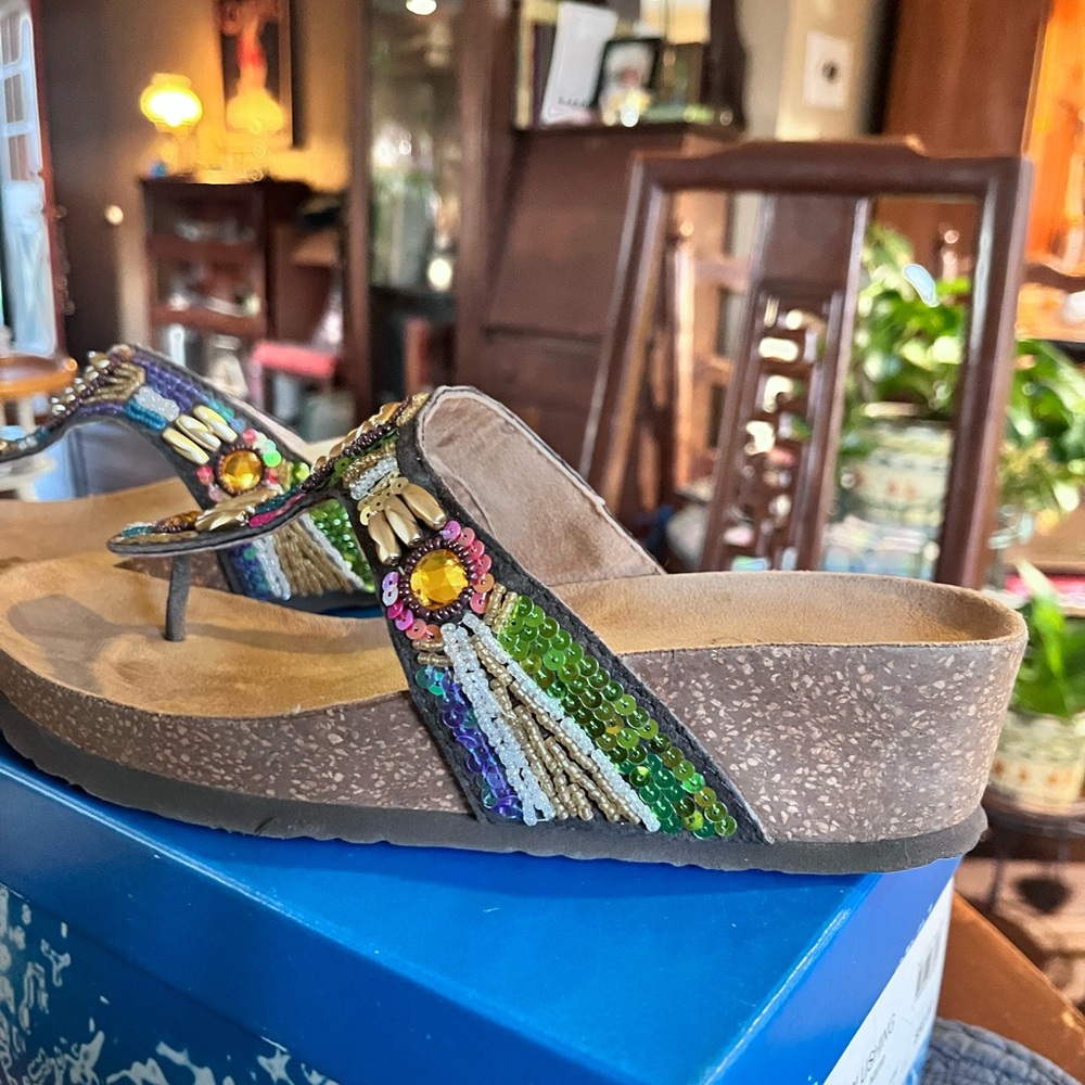 Rialto Bright/Multi Beaded Thong Sandals - Picture 4 of 5